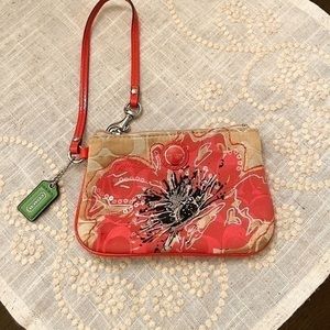 Coach Wristlet - Signature Jacquard w flower applique